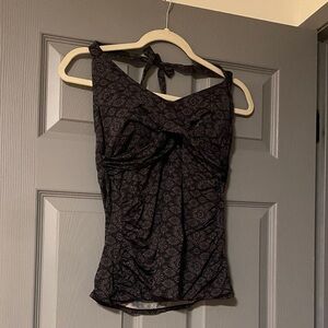 Black Floral Sleeveless Halter Top Merona Tankini Size Large Y2K